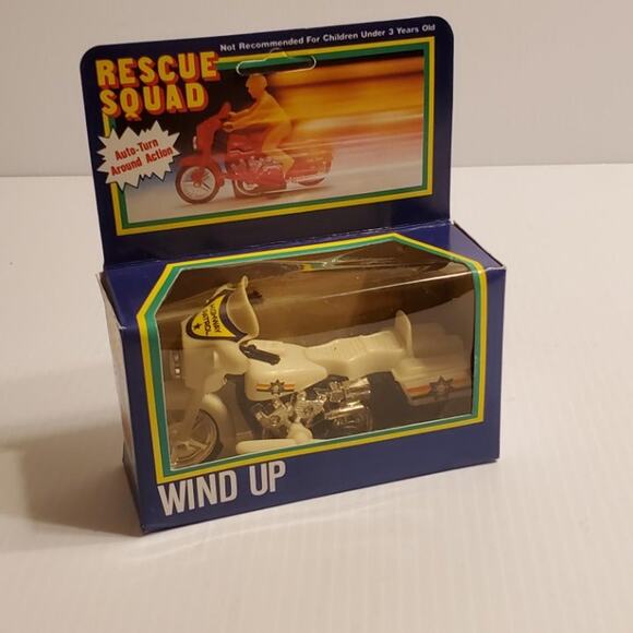 Rescue Squad Wind Up Motorcycle Toy. New, in original package. Vintage - Picture 1 of 11